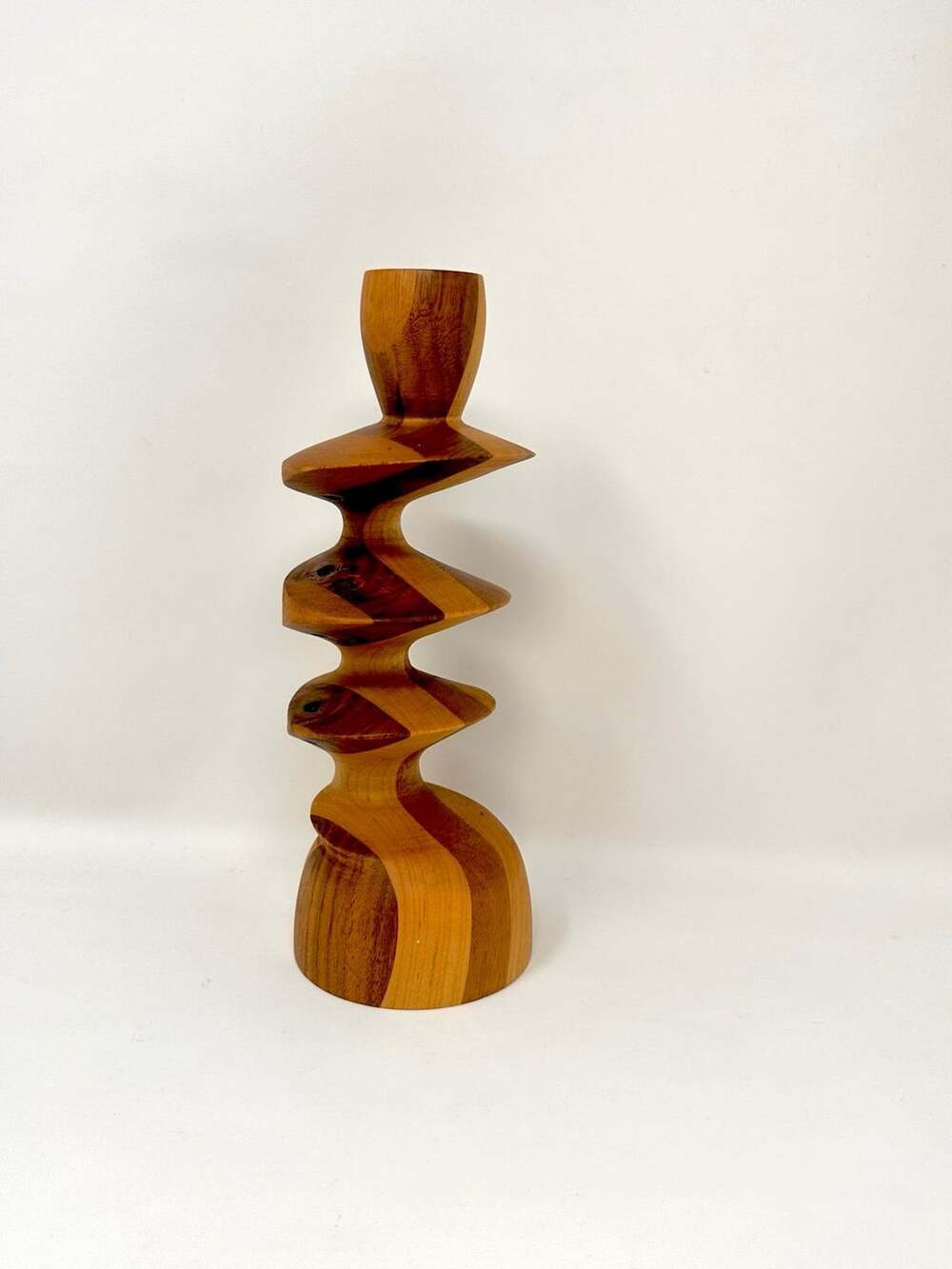 Sculptural Wooden Candlestick Holder multi-axis hand turned MCM Modernist Art